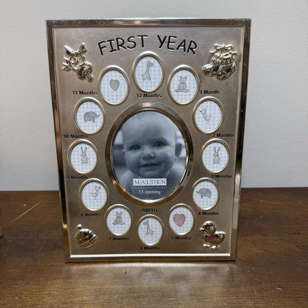 Baby First Year Silver Picture Frame Malden 8 x 10 New 13 Opening Keepsake - Picture 2 of 5